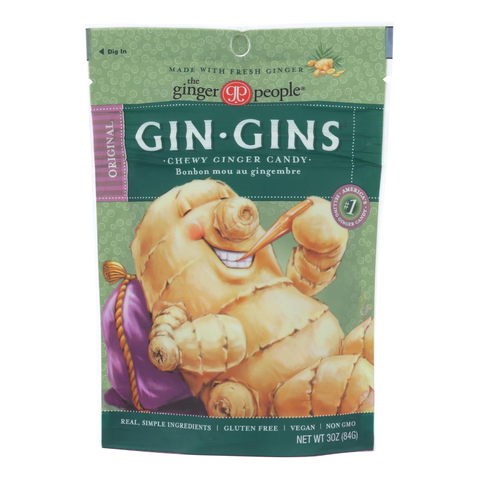 Ginger People - Gin Gins Chewy Ginger Candy - Original - Case Of 12 - 3 Oz. - GreatEagleInc