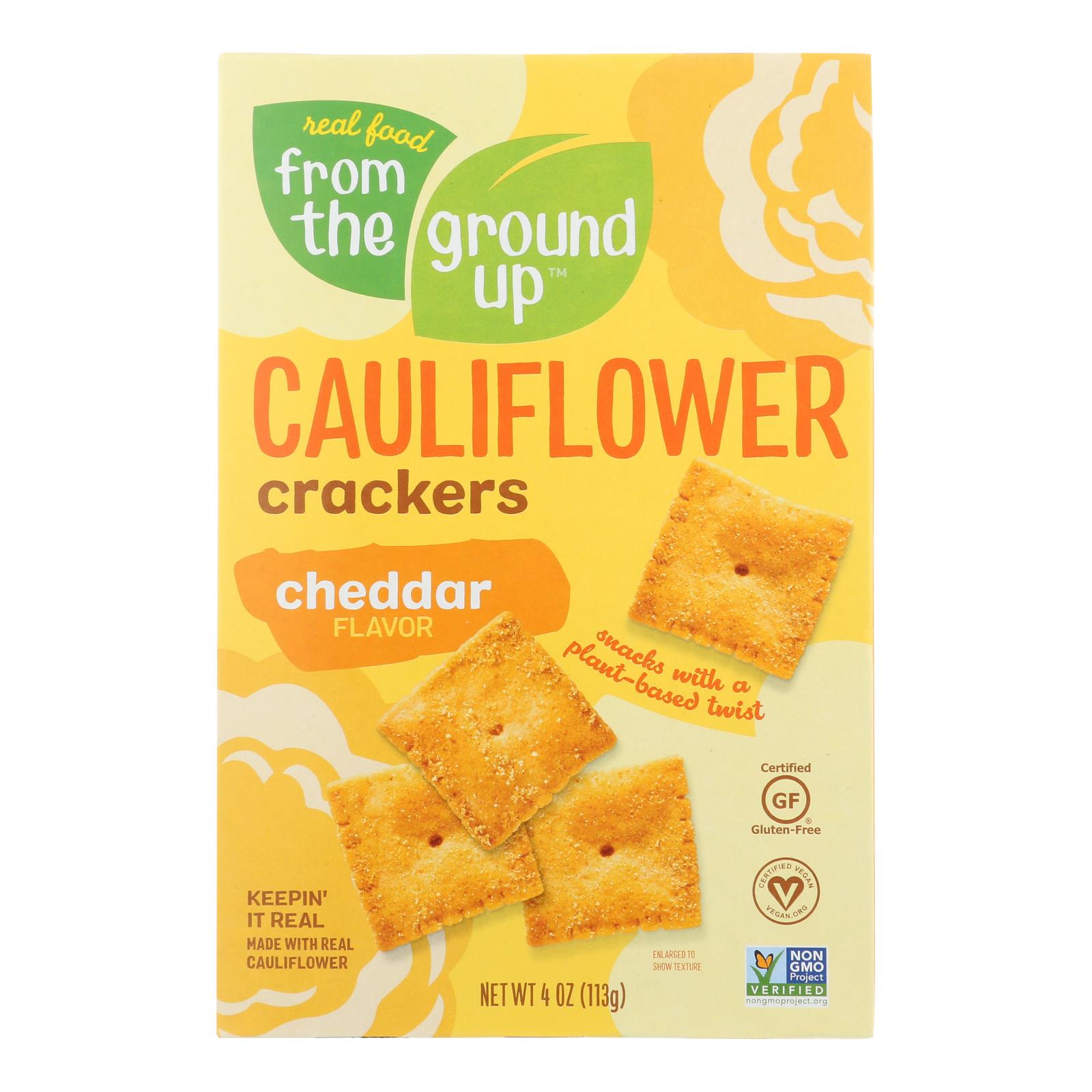 From The Ground Up - Cauliflower Crackers - Cheddar - Case Of 6 - 4 Oz. - GreatEagleInc
