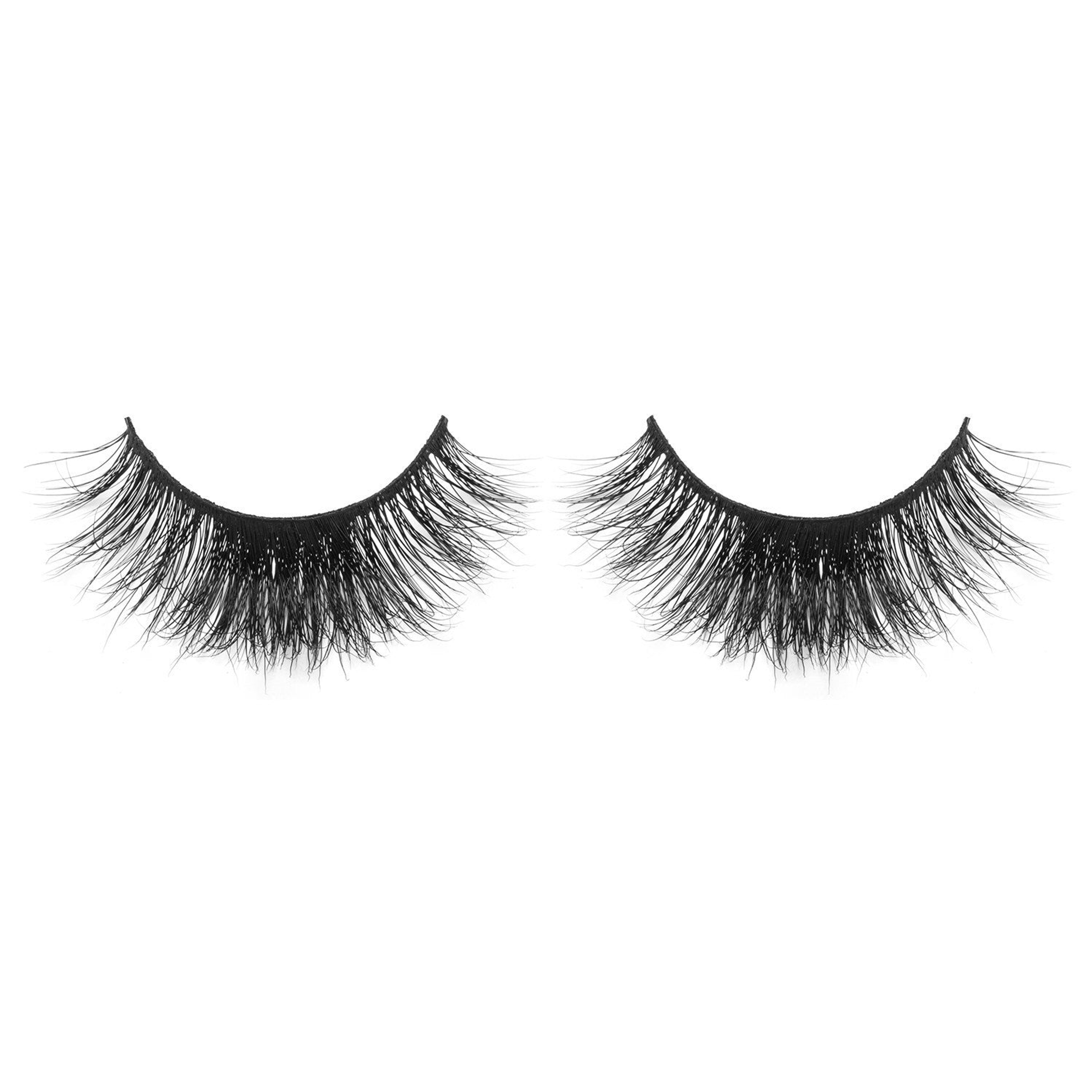 3D mink eyelashes set, two curved lash bands with dense wispy texture