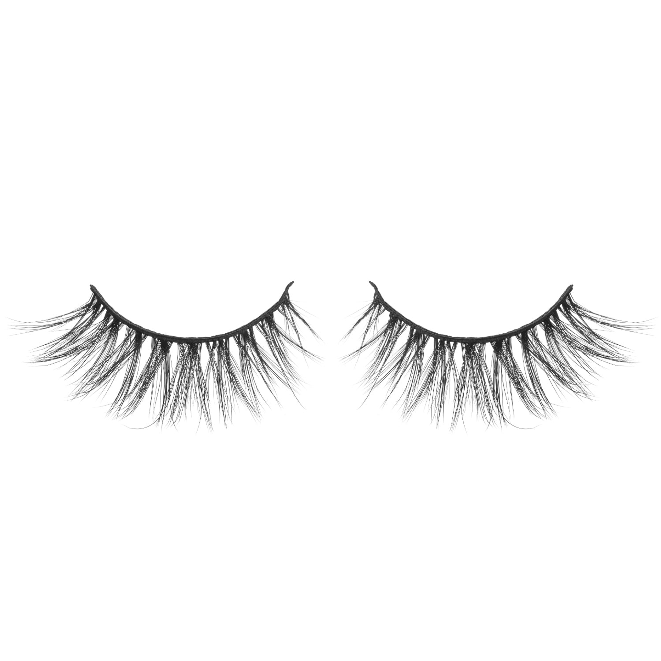 Synthetic false eyelashes, two feathered lash strips with curved band
