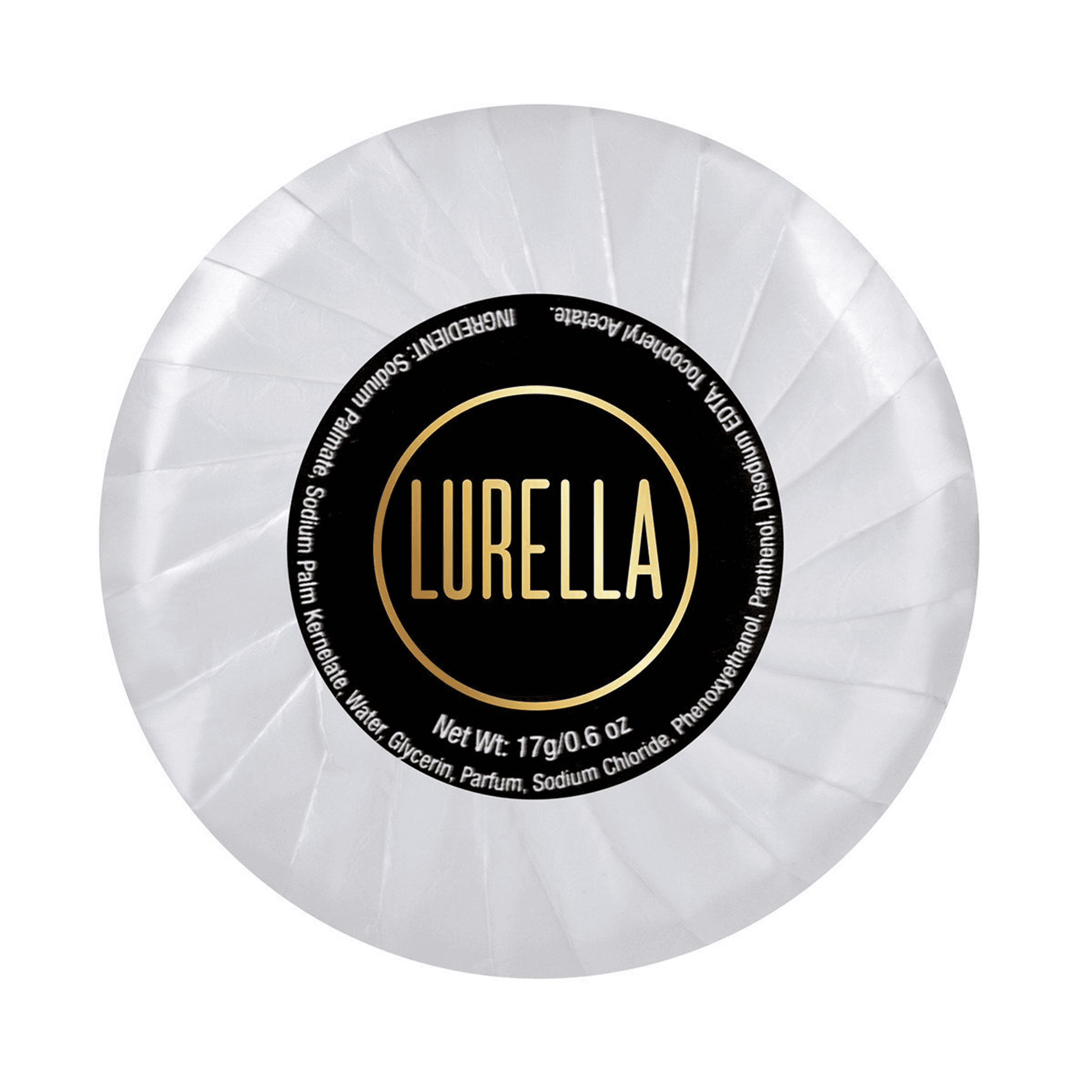 LORELLA mini teardrop sponge pack container with circular logo label