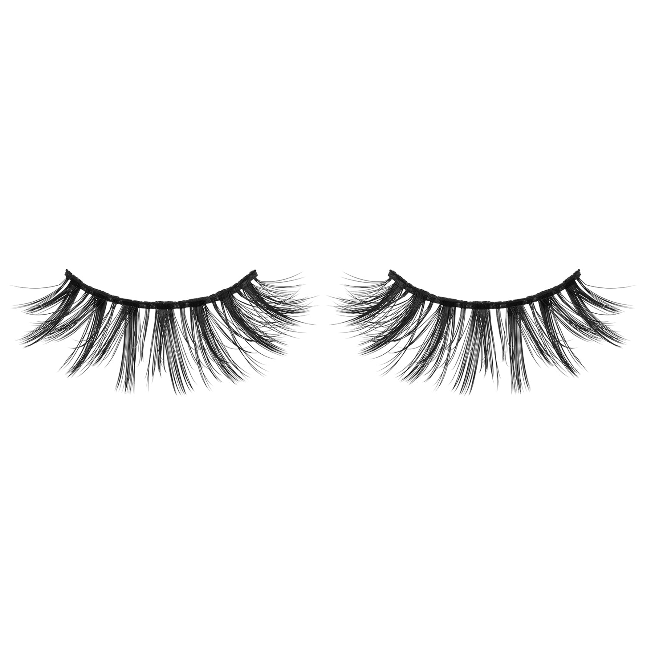 Pair of synthetic false eyelashes with black wispy strands