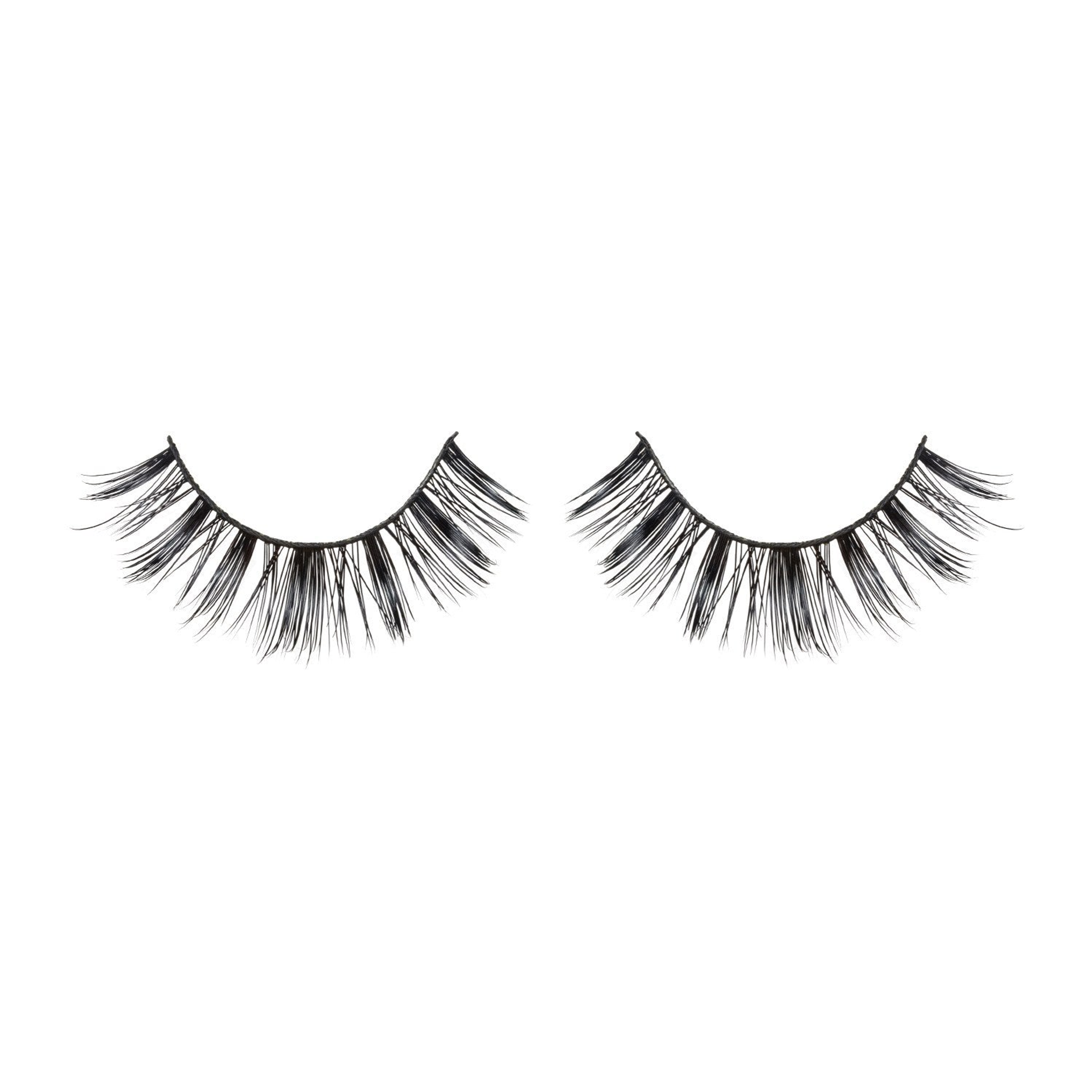 Curved mink strip eyelashes with full black, wispy fibers