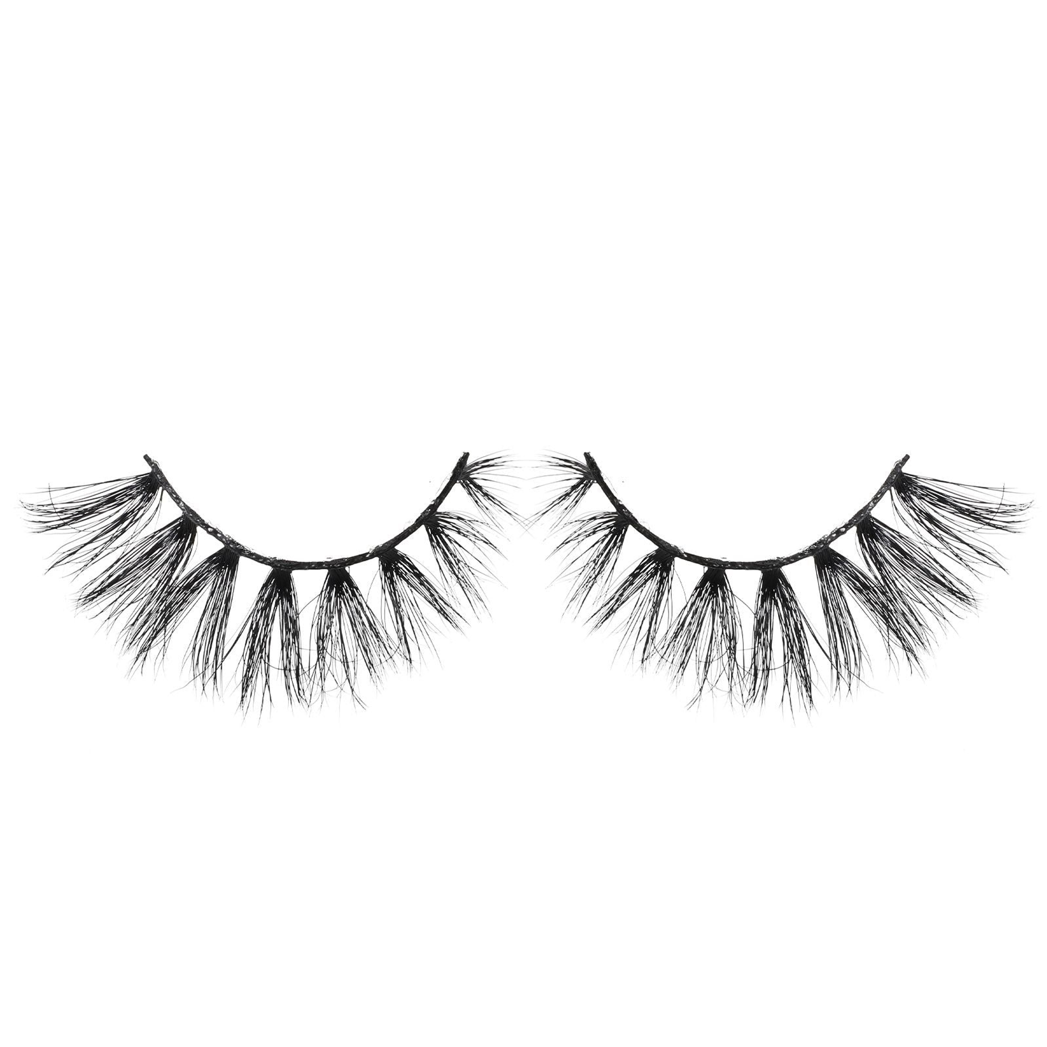 3D mink false eyelashes, curved band with wispy lash clusters, split look