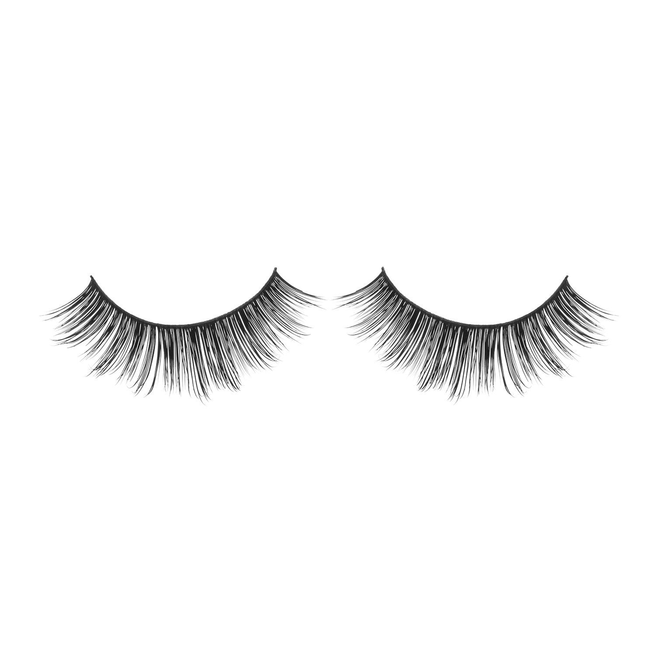 Pair of wispy black false eyelash strips with tapered outer tips