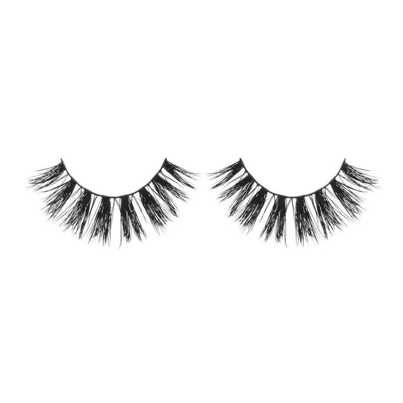 Two false mink eyelash pairs with layered, feathery fibers, black