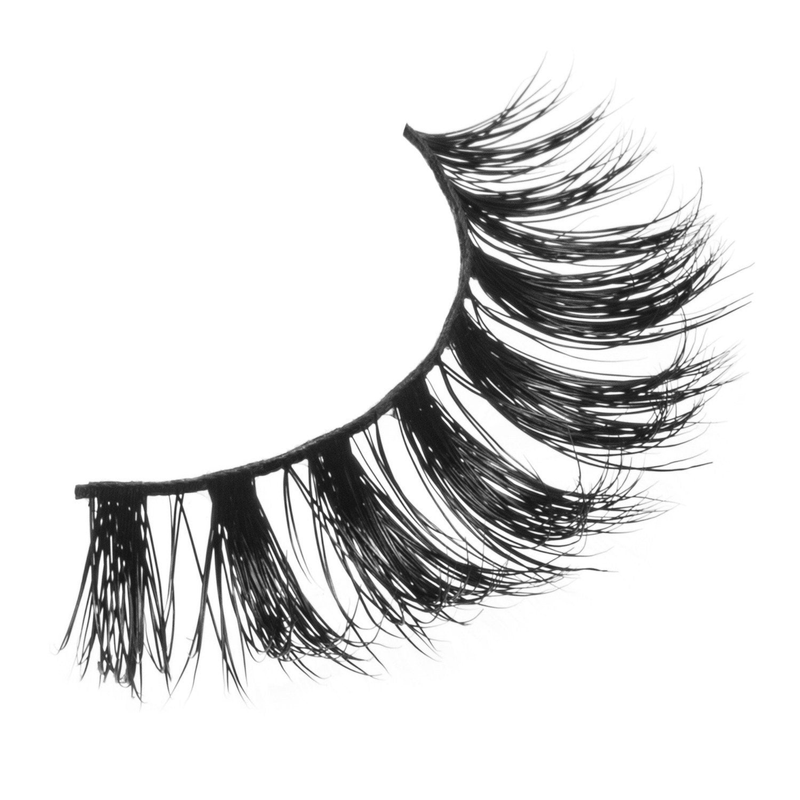 Wispy false mink eyelash strip with long outer lift, black