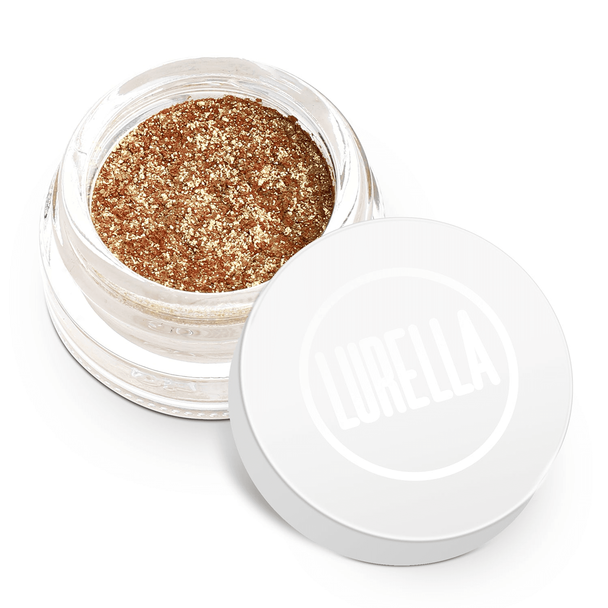 24K diamond eyeshadow glitter in a clear jar with white lid