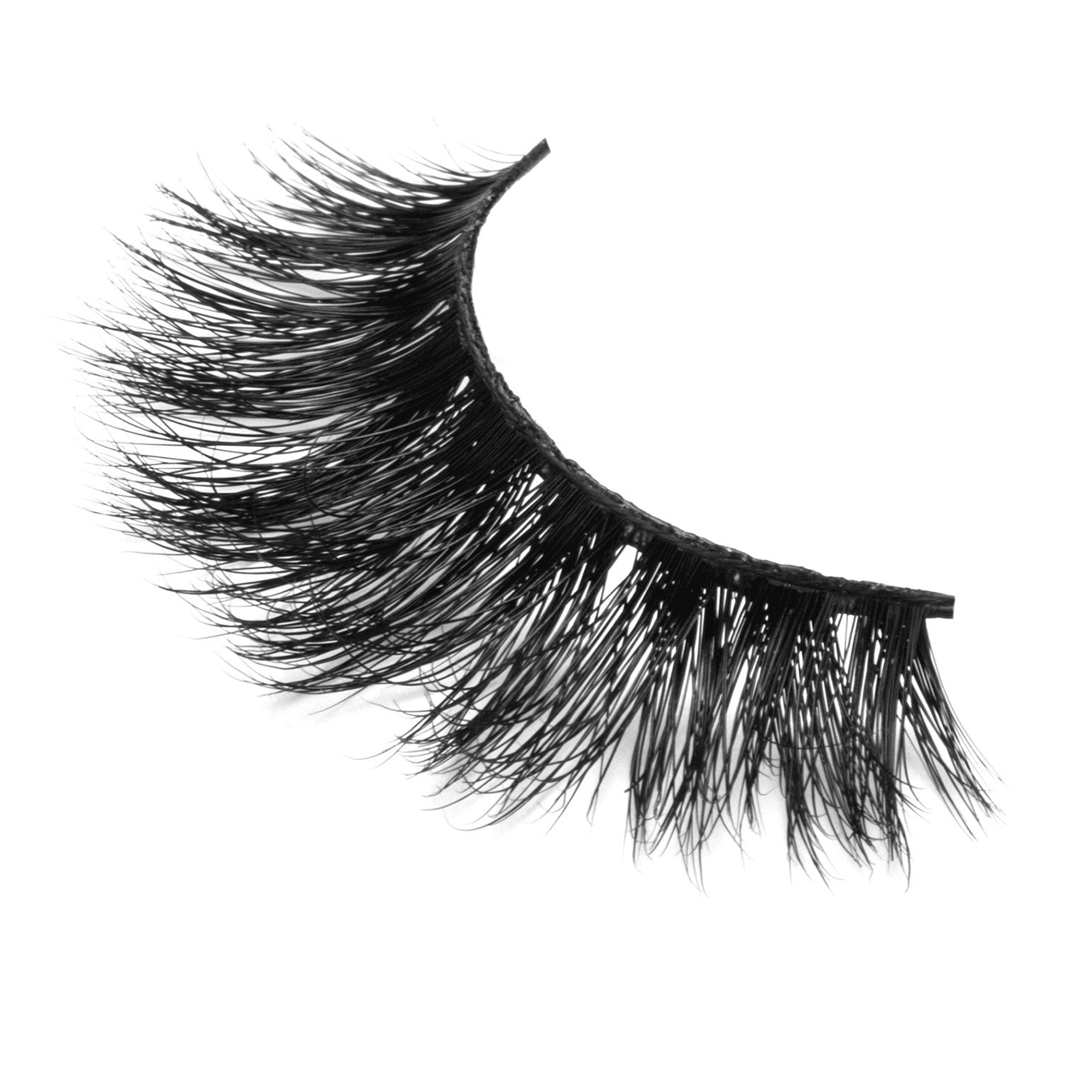 3D mink eyelashes, long wispy black curved strip lash