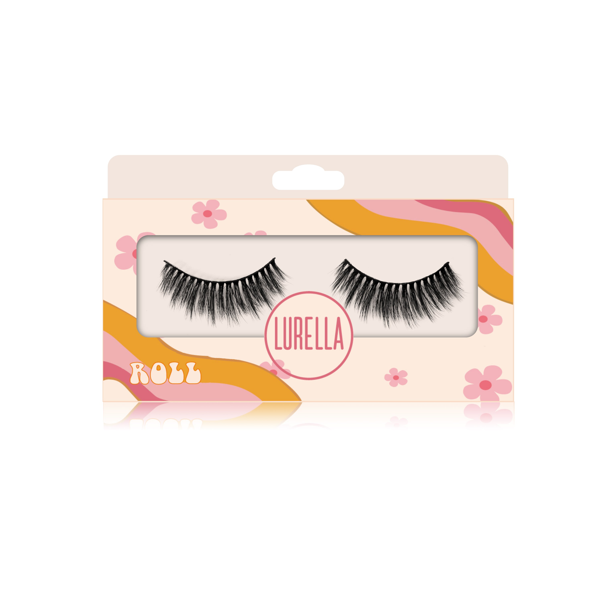 False eyelash pair with thin wispy lash band in a small retail box