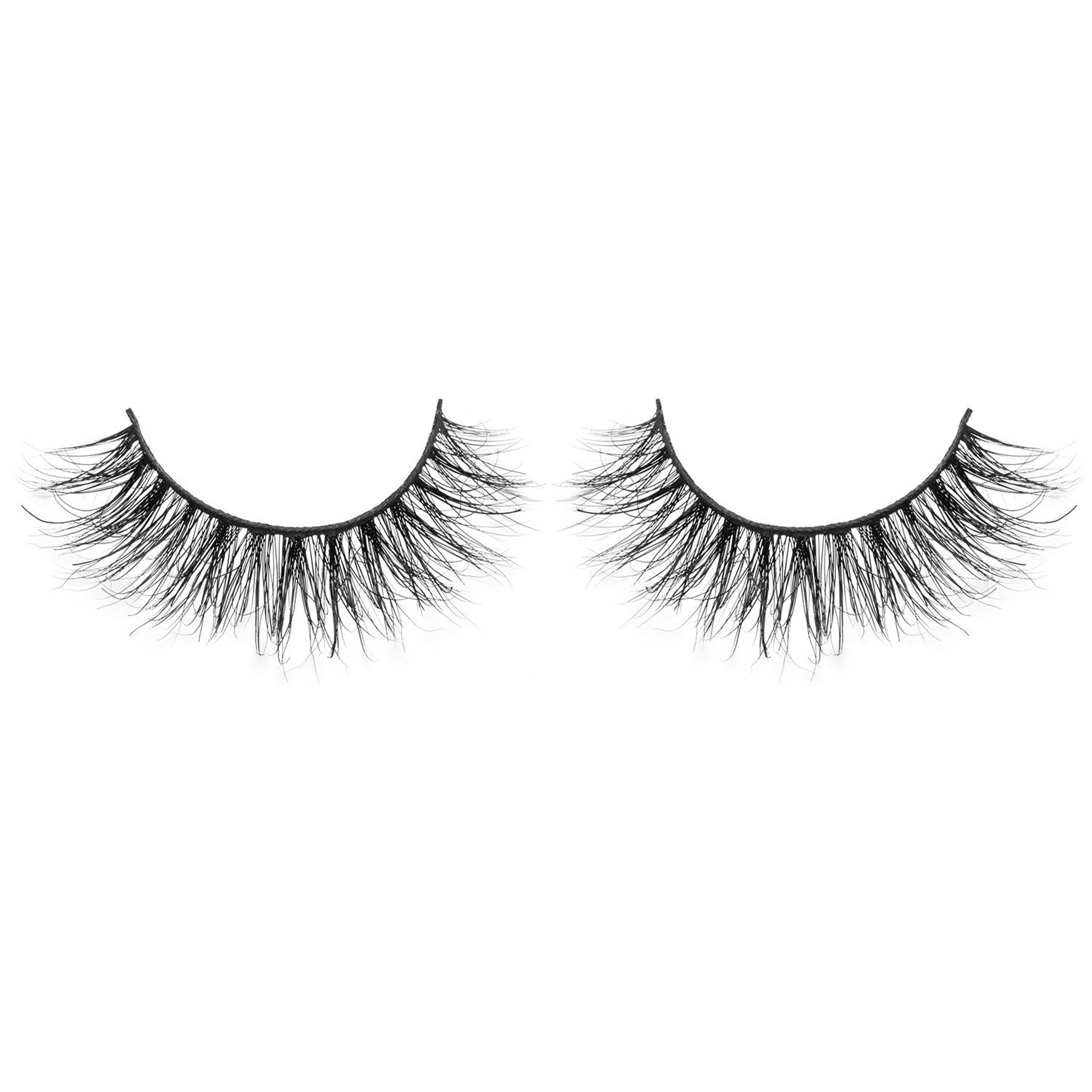 Pair of black 3D mink-style false eyelashes with long fluttering lashes