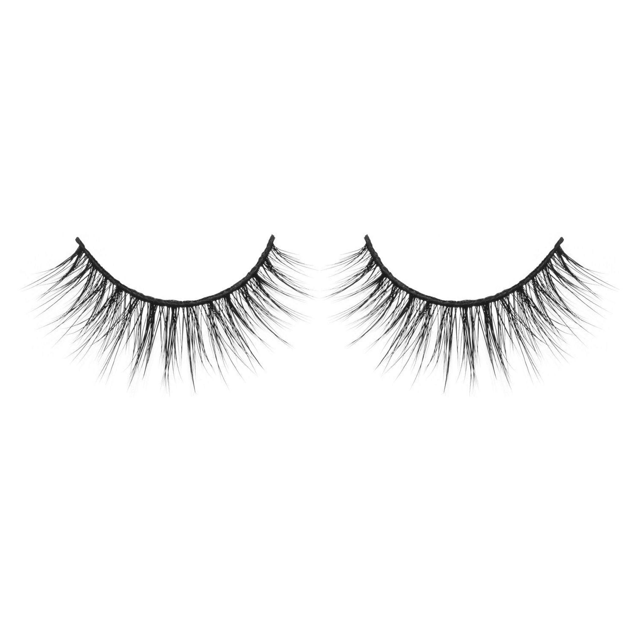 Pair of long, wispy synthetic eyelashes with curved black bands