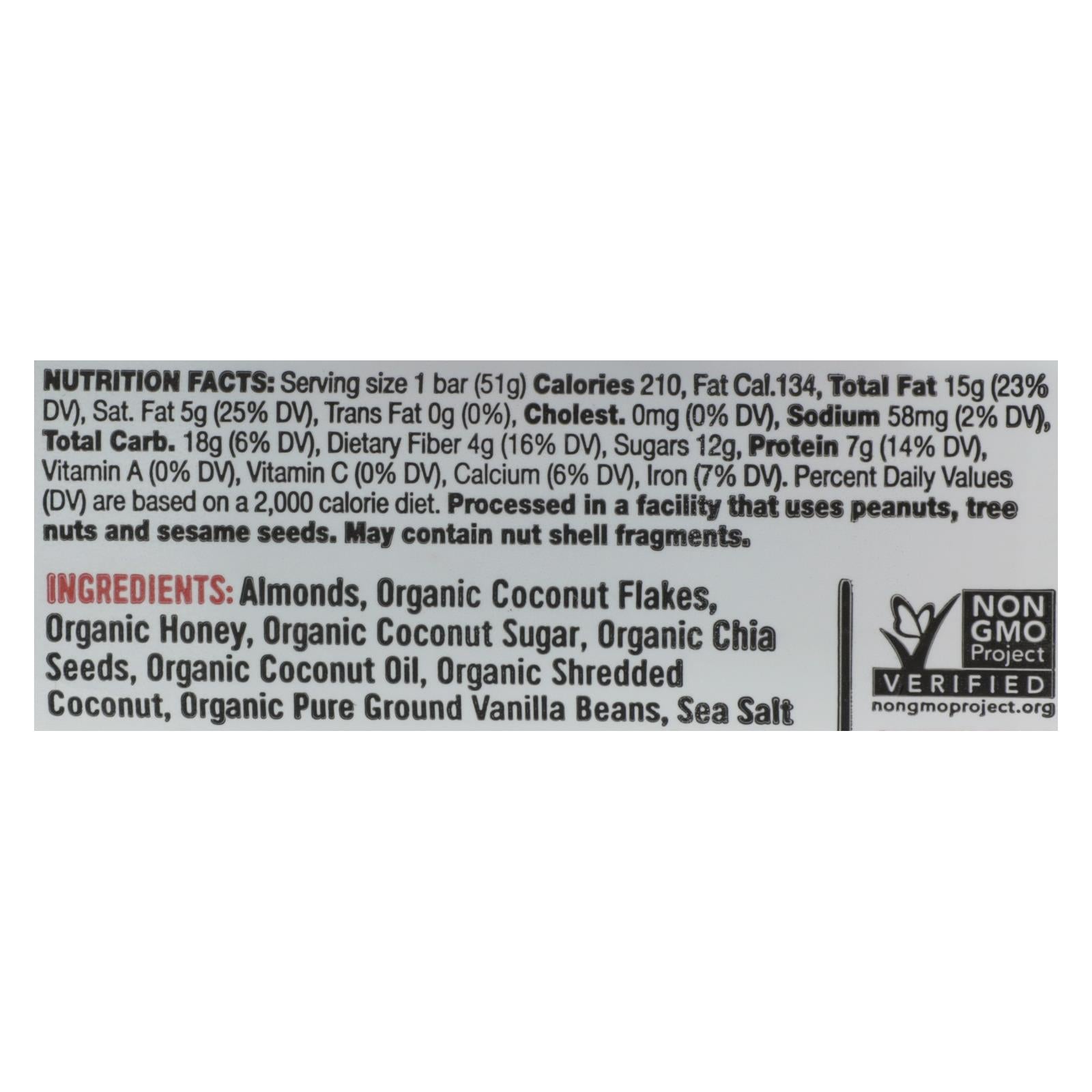 Taos Bakes - Bar Tsted Cocont Vanilla Bean - Case Of 12 - 1.8 Oz - GreatEagleInc