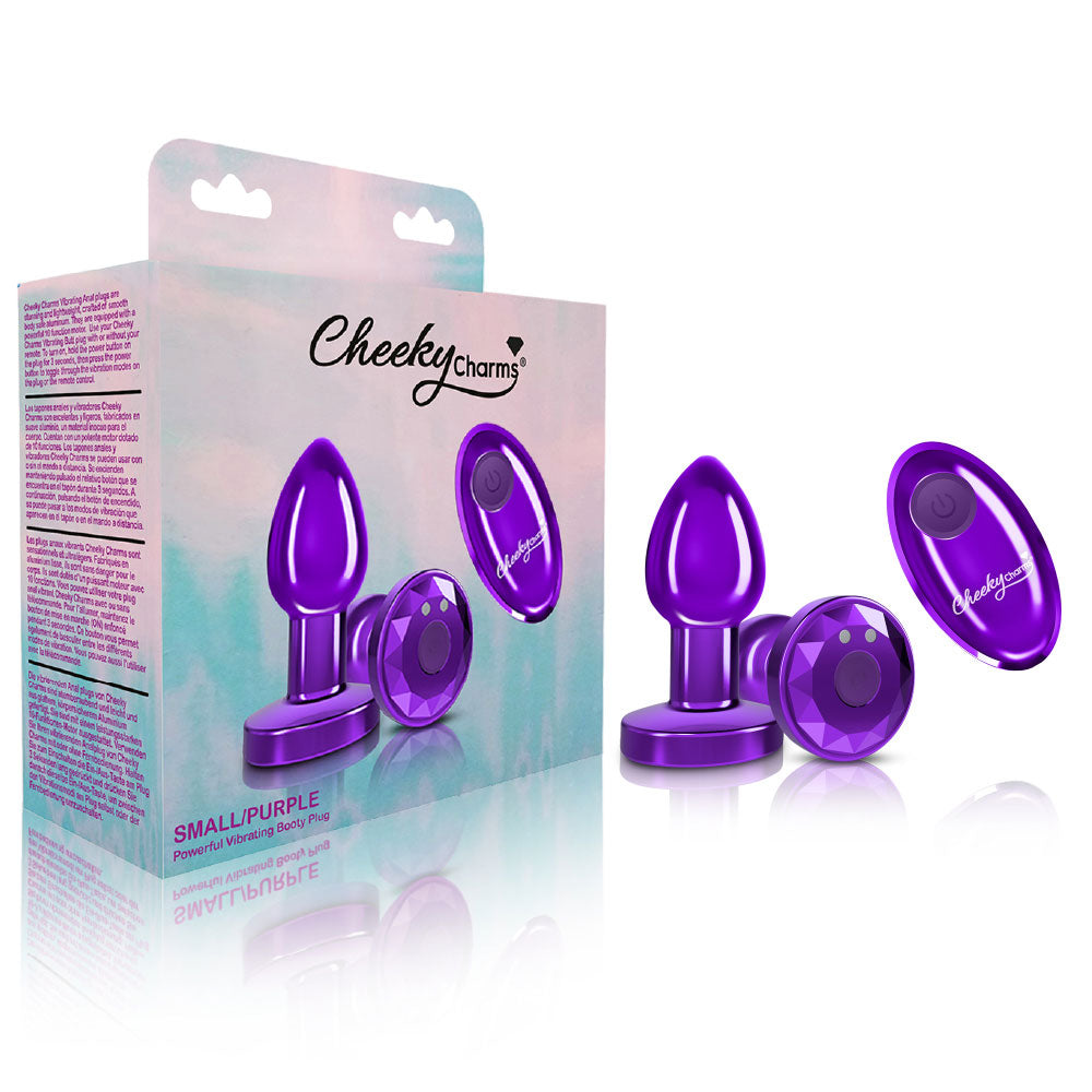 Cheeky Charms - Rechargeable Vibrating Metal Butt  Plug With Remote Control - Purple - Small - GreatEagleInc