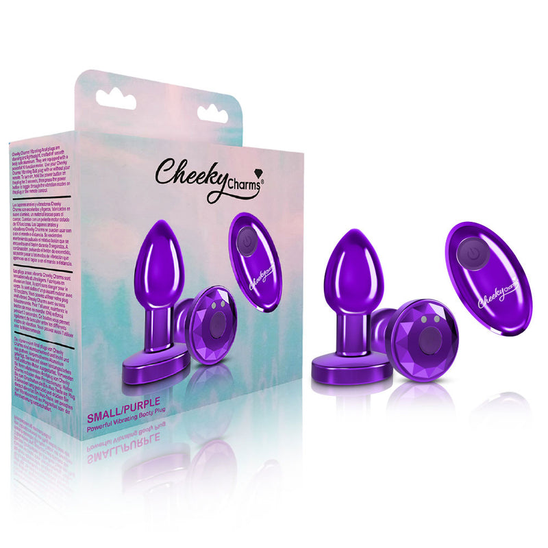 Cheeky Charms - Rechargeable Vibrating Metal Butt  Plug With Remote Control - Purple - Small - GreatEagleInc