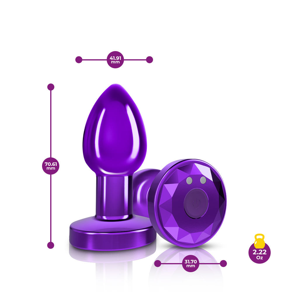 Cheeky Charms - Rechargeable Vibrating Metal Butt  Plug With Remote Control - Purple - Small - GreatEagleInc