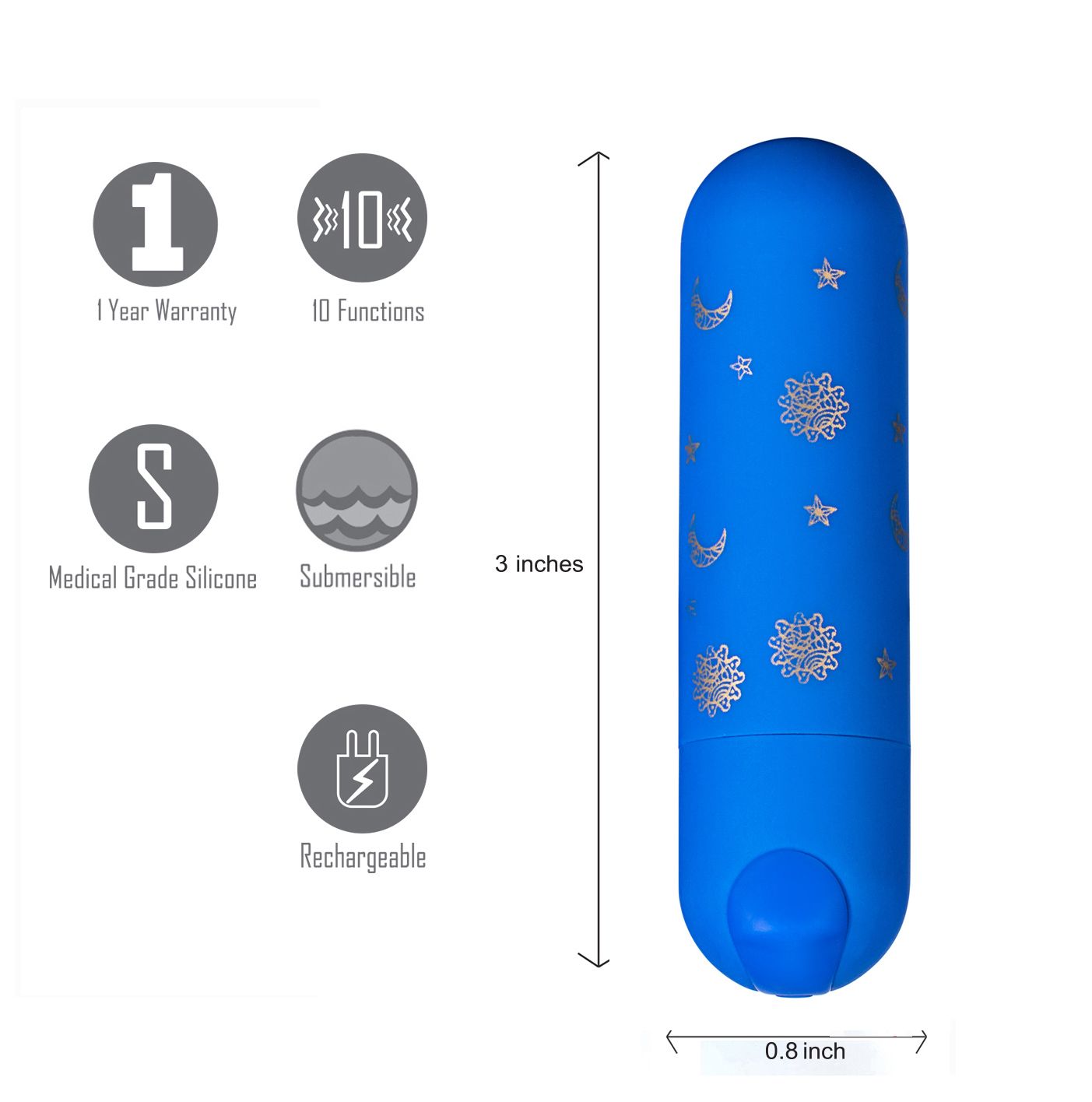 Luna Super Charged Mini Bullet W/ Stars & Moon Pattern - GreatEagleInc