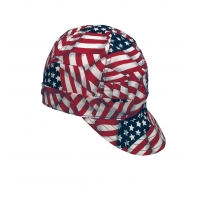 Cotton welder cap with red, white, and blue flag star print