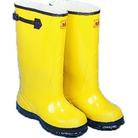 Yellow rubber work slush boots, tall 17-inch style with black soles