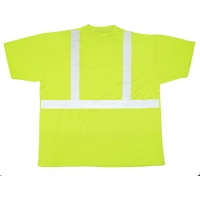 ANSI Class 2 high-visibility short-sleeve safety shirt, neon yellow-green with reflective stripes