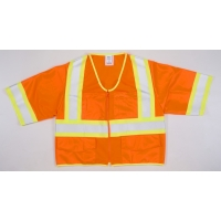 High-visibility ANSI class 3 safety jacket in bright orange with reflective silver stripes