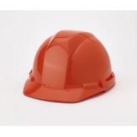 Orange safety hard hat with ridged dome and front brim