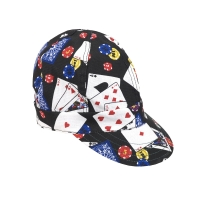 Kromer cotton welder cap with navy poker-card pattern and adjustable strap
