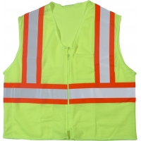 Neon lime safety vest with orange reflective stripes, ANSI Class 2