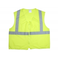 Flame-retardant high-visibility safety vest, lime yellow, sleeveless, reflective gray stripes