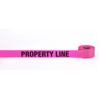 Pink flagging tape with repeating PROPERTY LINE text