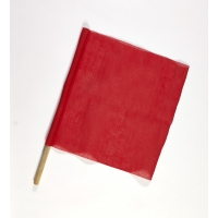 Red cloth traffic warning signal flag on wooden handle