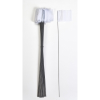 White wire marking flags with thin wire bundle and attached paper tags
