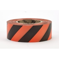 Orange flagging tape roll with black diagonal stripes