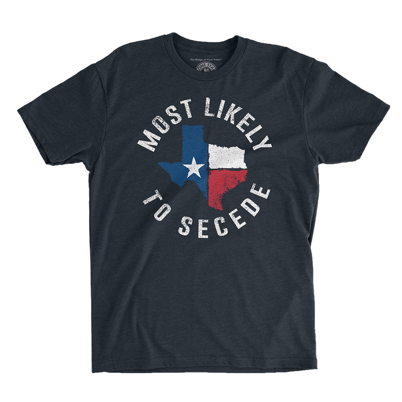 Dark navy crew-neck T-shirt with white and red star-map circular slogan graphic