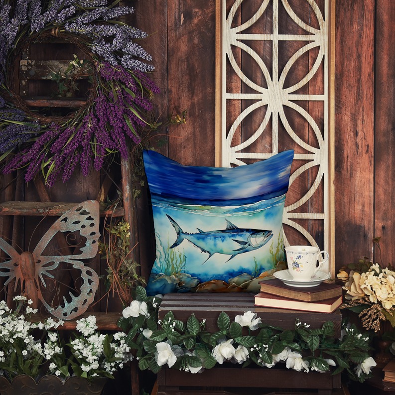 Brown trout pot holder pair decorative pillow with blue ocean fish and seaweed art