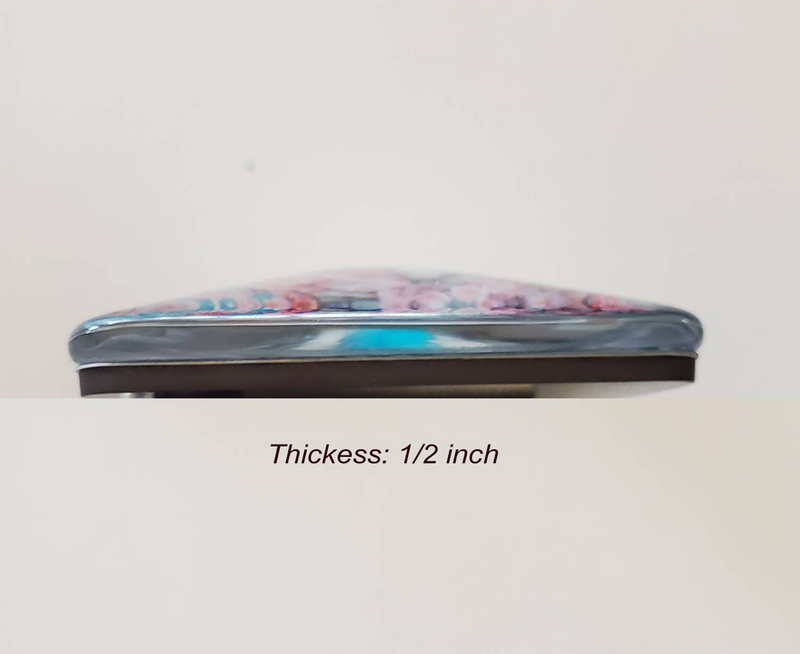 Square glass magnet, side profile showing 1/2 inch thickness