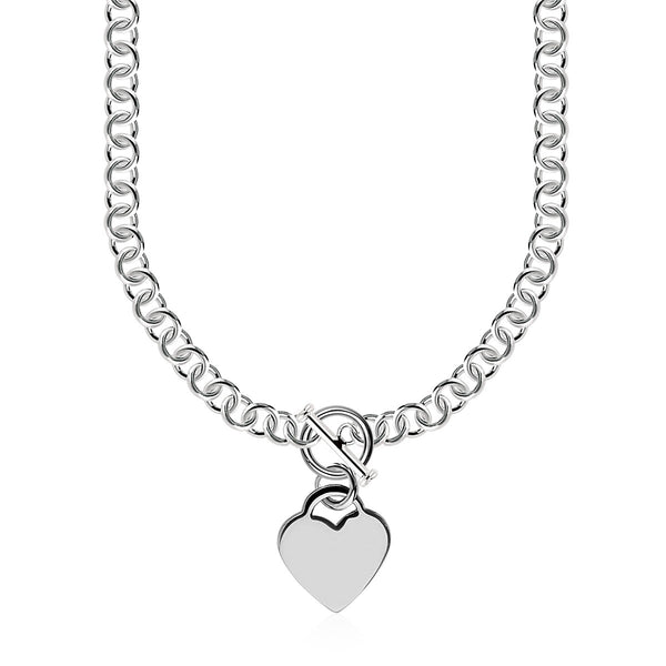 Sterling Silver Rolo Chain  with a Heart Toggle Charm and Rhodium Plating - 18" - Jewelry