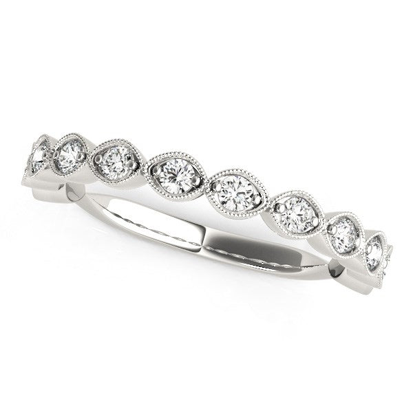 14k White Gold Antique Style Diamond Wedding Band (3/8 cttw) - 3 - Jewelry