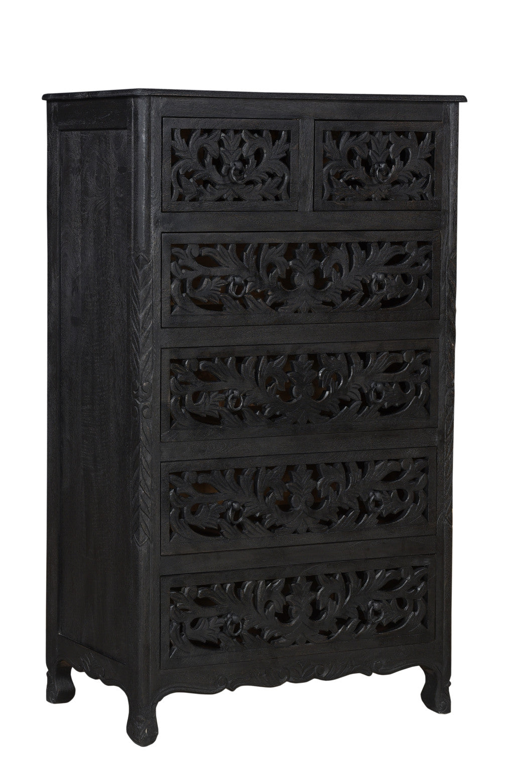 35" Black Solid Wood Six Drawer Chest