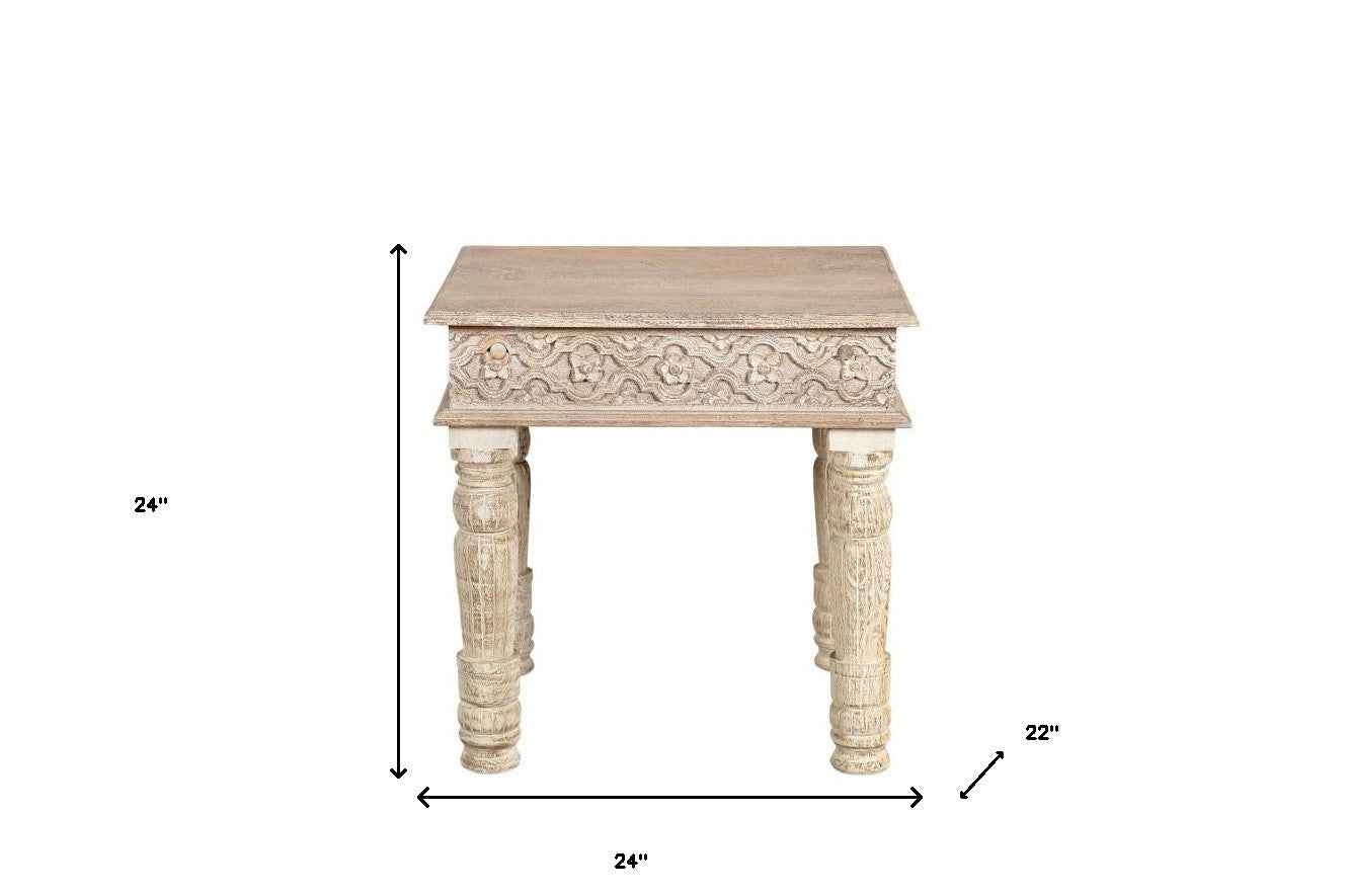 24" Natural Distressed Solid Wood Square End Table