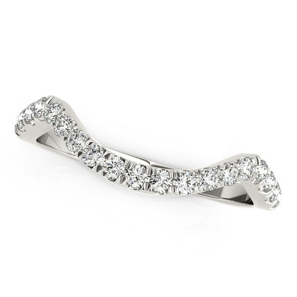 14k White Gold Modern Curved Style Pave Diamond Wedding Band (1/5 cttw) - 3 - Jewelry