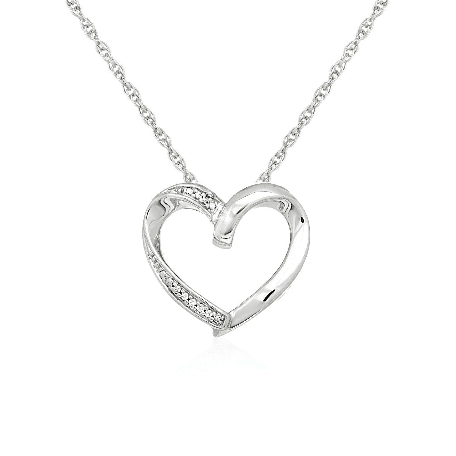 Open Heart Pendant with Diamonds in Sterling Silver 18