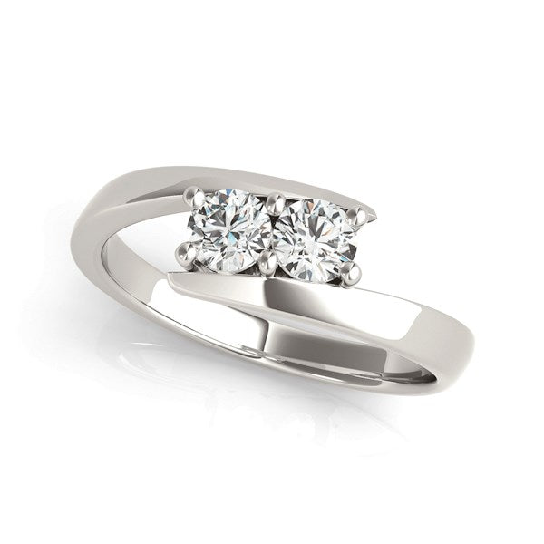 14k White Gold Round Two Stone Common Prong Diamond Ring (1/2 cttw) - 3 - Jewelry