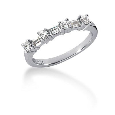 14k White Gold Seven Diamond Wedding Ring Band with Round and Baguette Diamonds - 4 - Jewelry