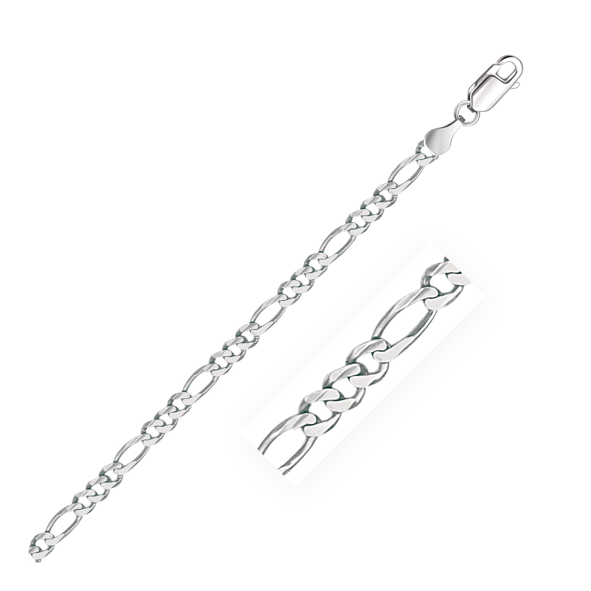 3.8mm 14k White Gold Solid Figaro Bracelet - 7" - Jewelry