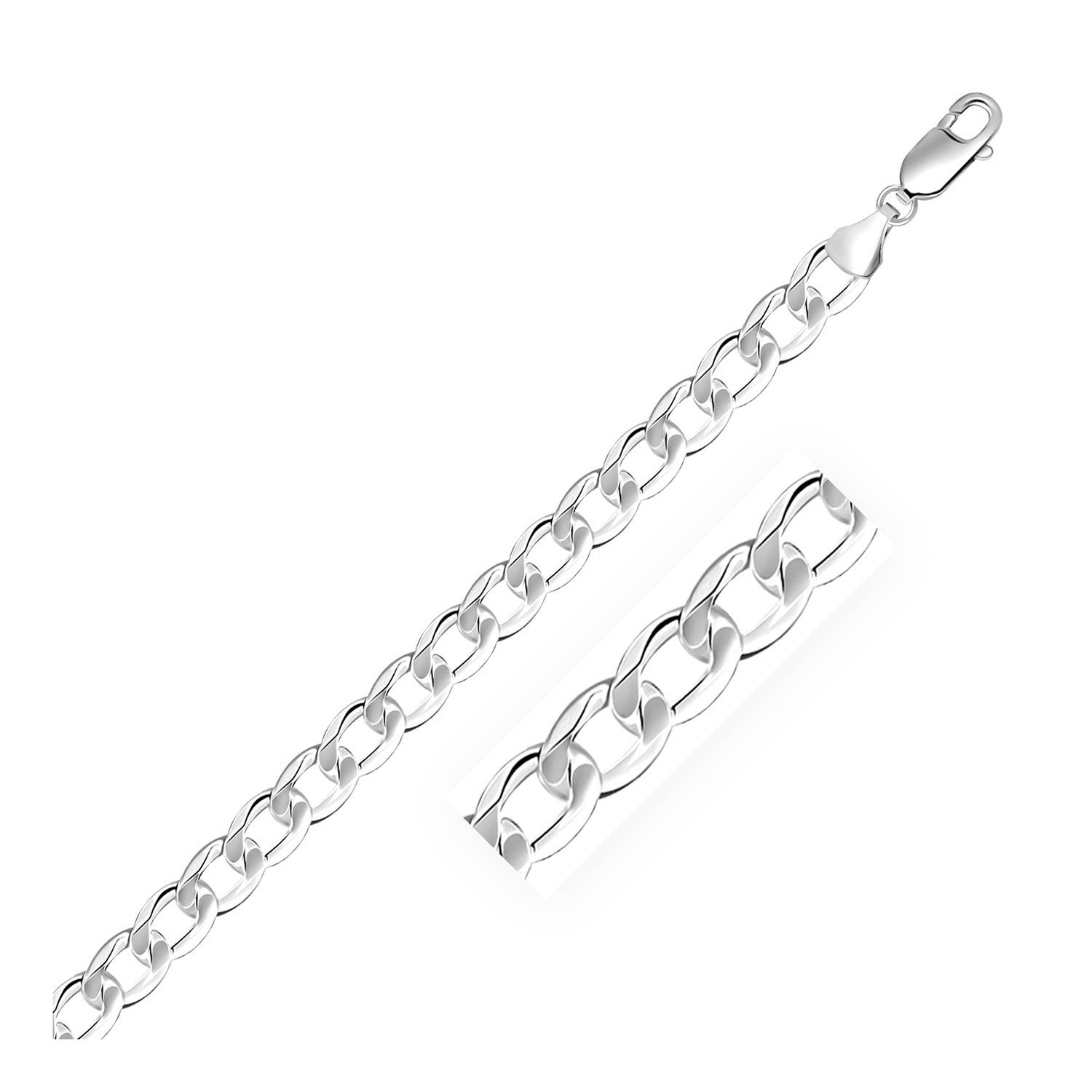 Rhodium Plated 7.2mm Sterling Silver Curb Style Chain - 20" - Jewelry