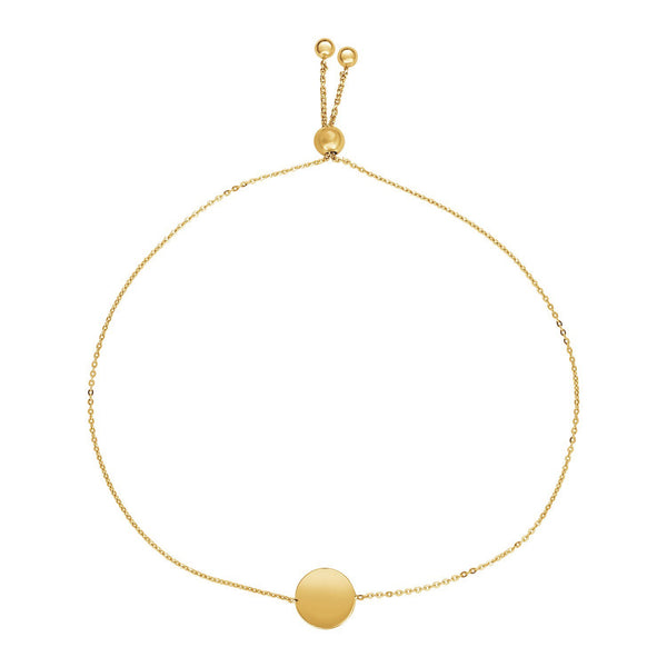 Adjustable Bracelet with Shiny Circle in 14k Yellow Gold - 9.25" - Jewelry