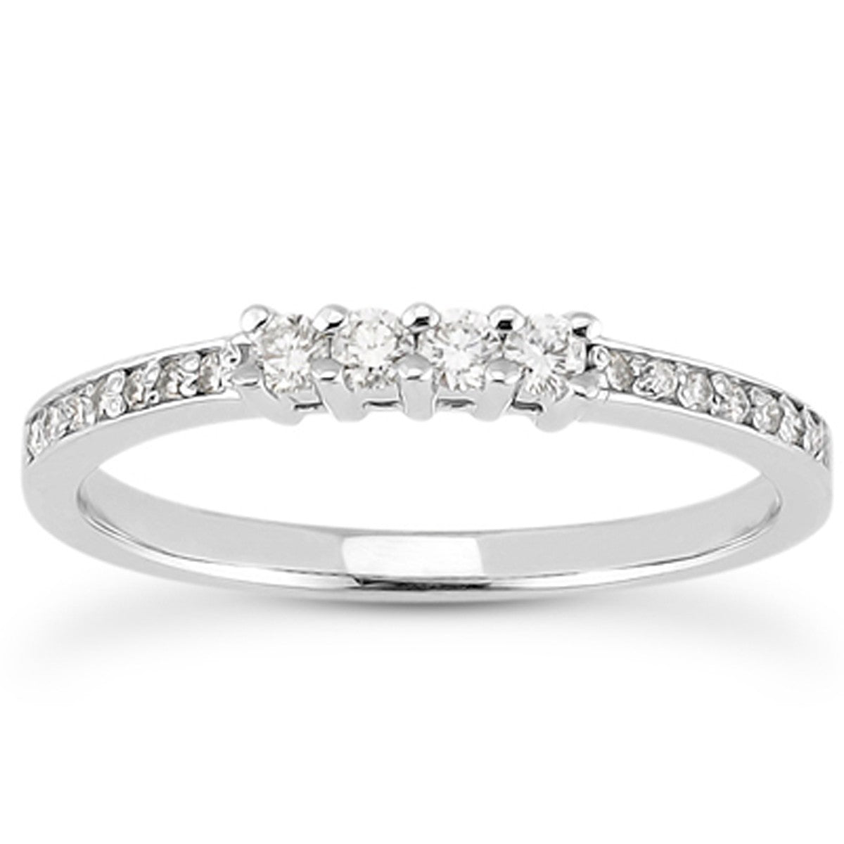 14k White Gold Wedding Band with Pave Set Diamonds and Prong Set Diamonds - 4 - Jewelry