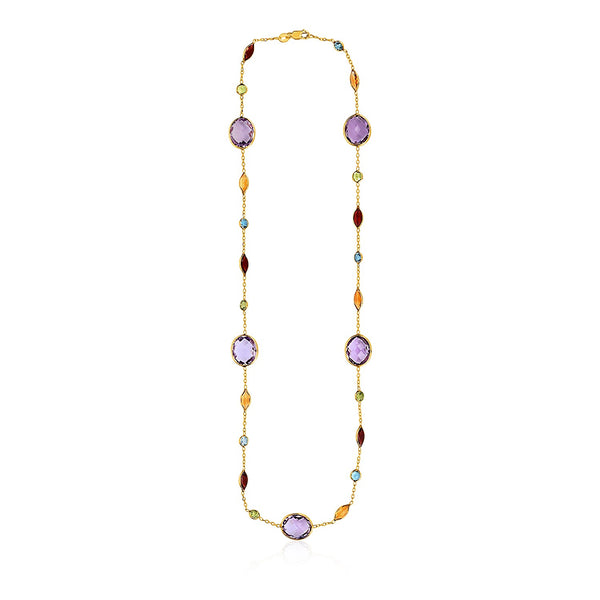 14k Yellow Gold Necklace with Multi-Colored Stones - 18" - Jewelry
