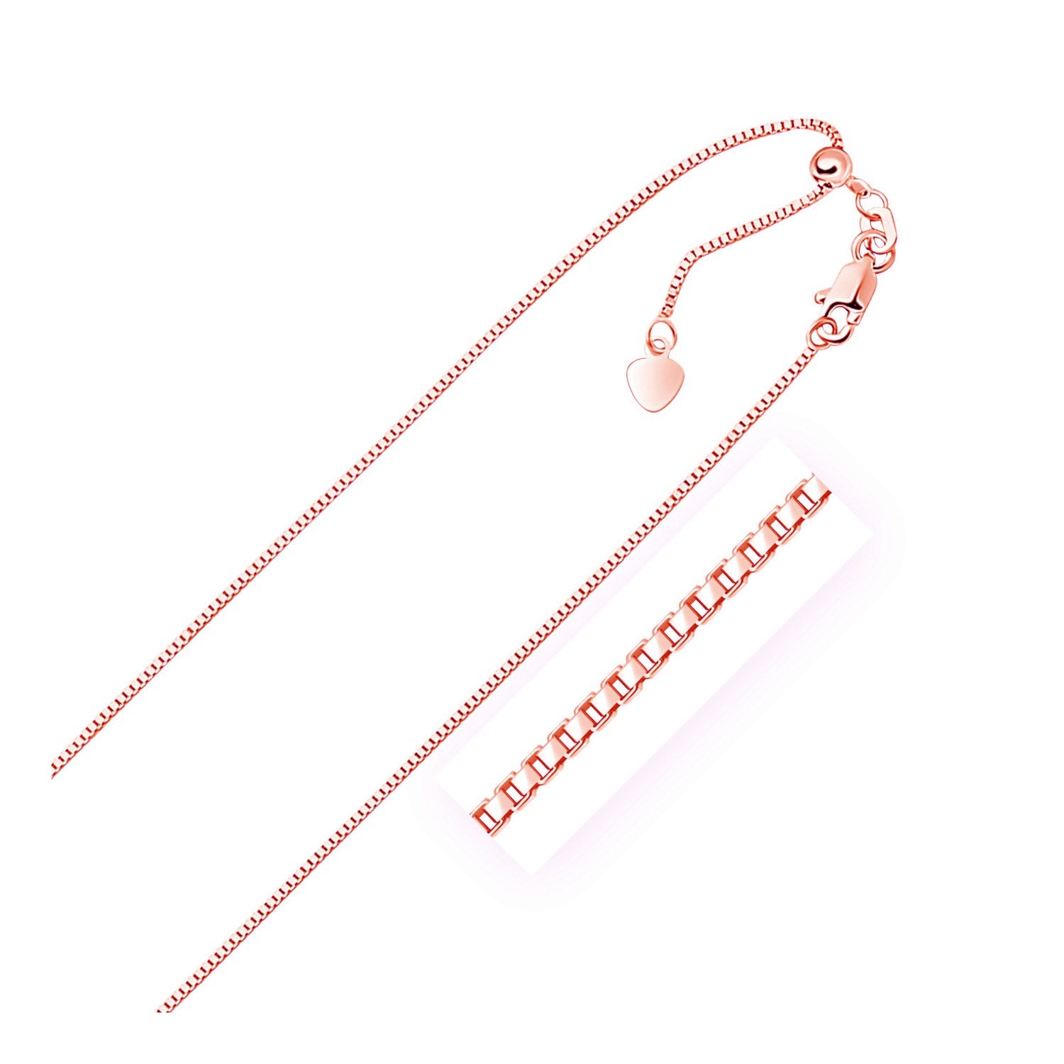 14k Rose Gold Adjustable Box Chain 0.85mm 22"